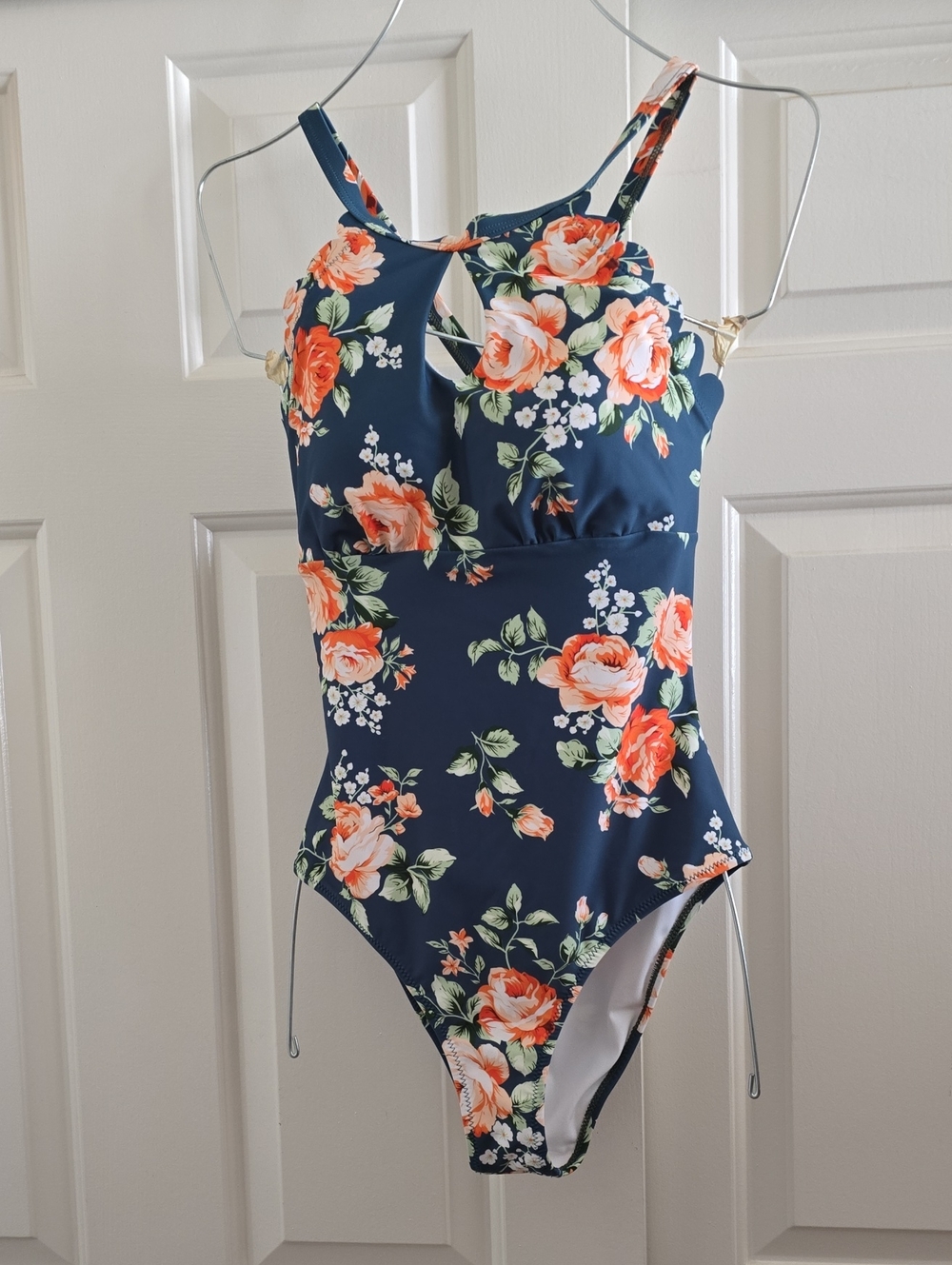 Cupshe Navy Floral One-Piece Swimsuit with Coral Roses